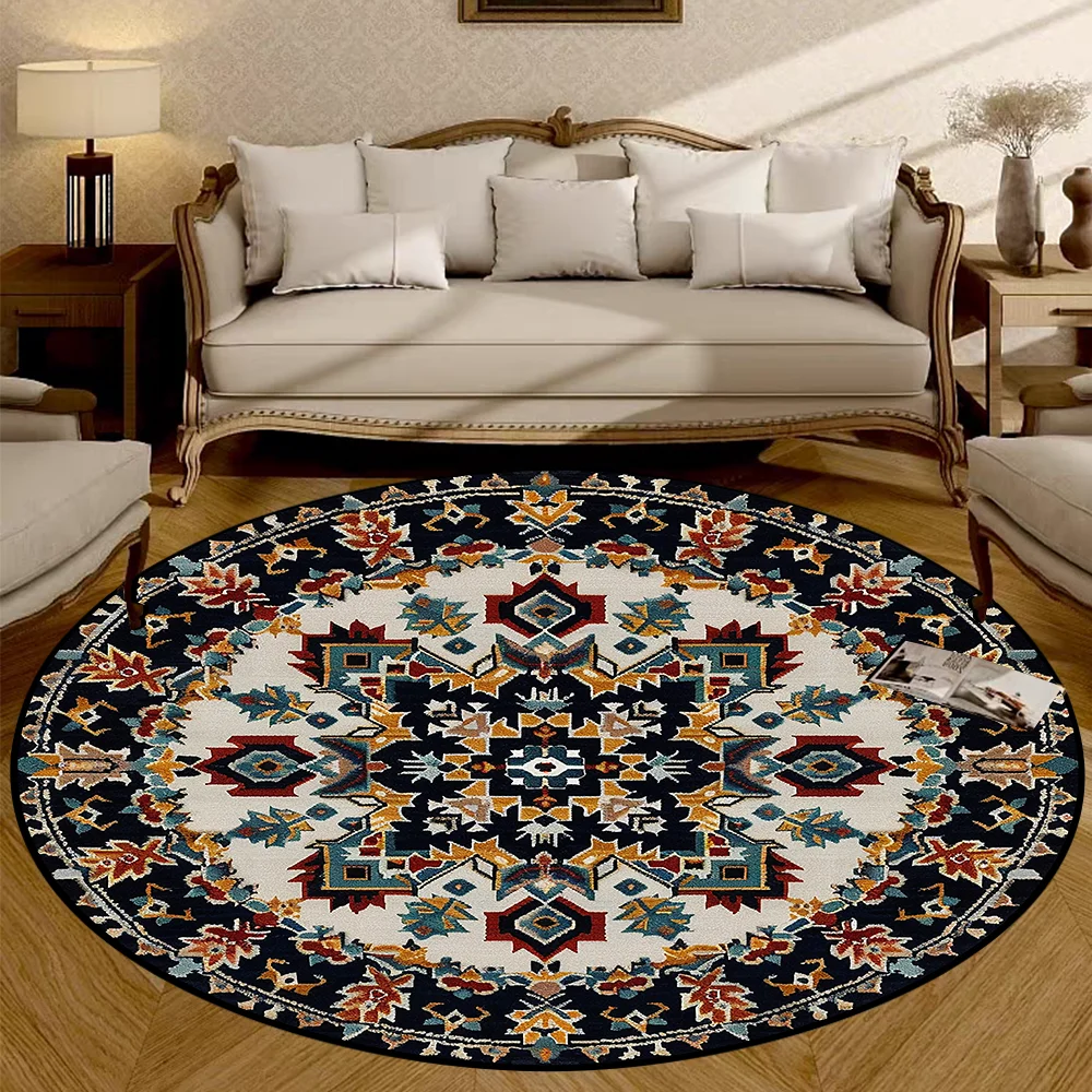 Bohemia Style Round Living Room Carpet Non-slip Bedroom Decoration Washable Rugs Office Chair Mat Bedroom Bedside Soft Carpets