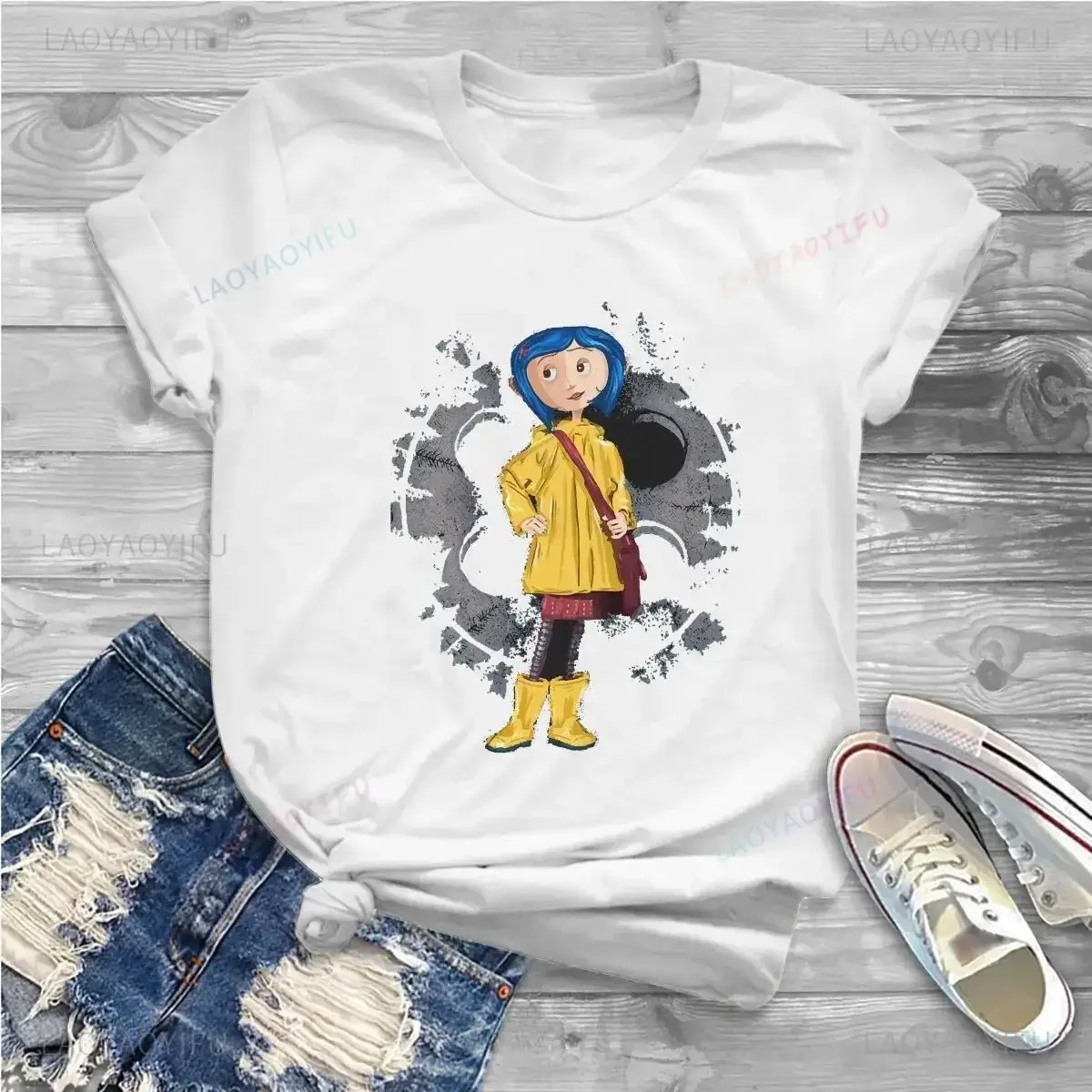 Classic Cotton Women\'s T Shirts Vintage Coraline Amazing Tees Short Sleeve Crewneck T-Shirt Summer Clothing