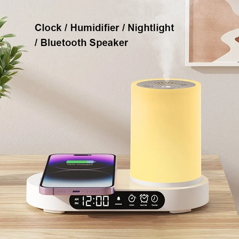 

Pop Multi Functional Wireless Charging Intelligent Aromatherapy Humidifier Desktop Bedroom Alarm Clock Bluetooth Speaker All-in-