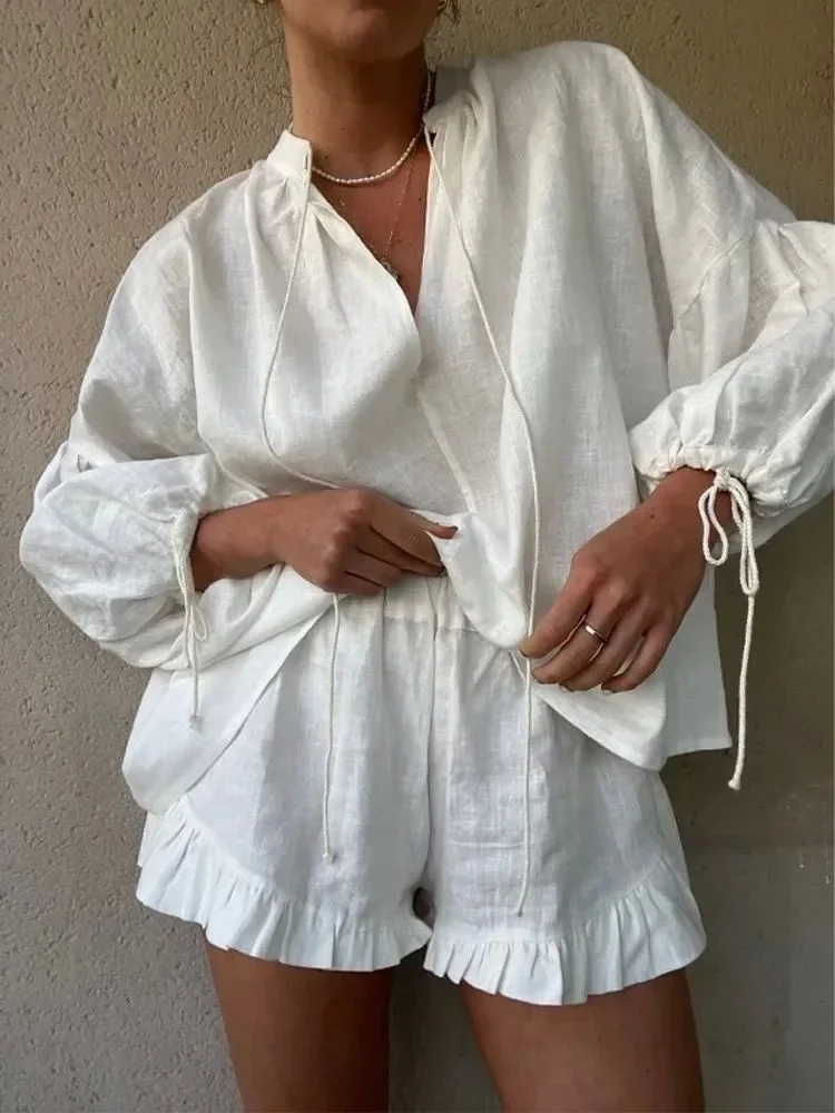 

Белая блузка Vne Long Sve на шнуровке, комплект orts, женская повседневная спортивная одежда, коллекция осени 2024, Ele School orm