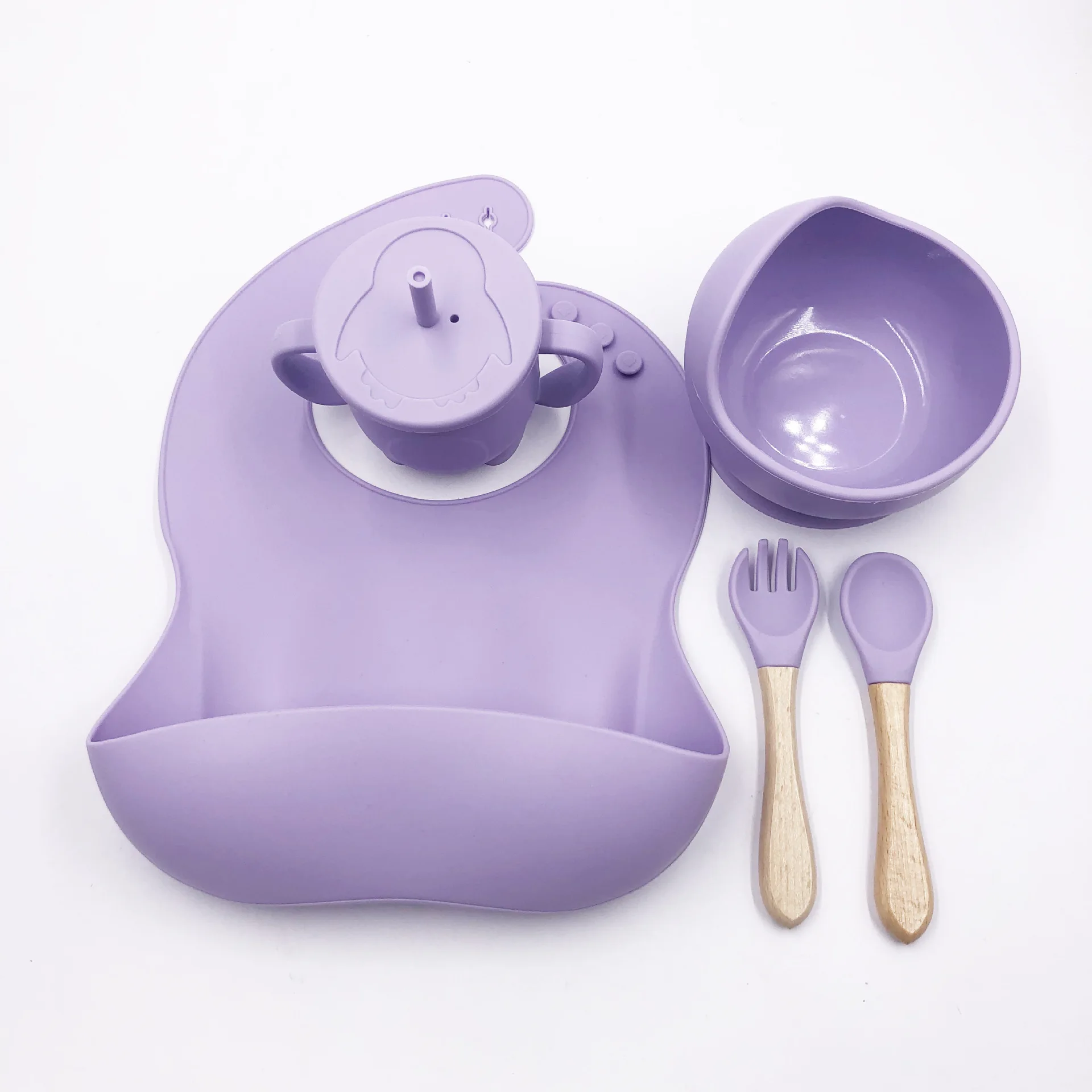 New Bisphenol A Free Baby Silicone Tableware Feeding Set Customized Logo 5-piece Set Children's Silicone Tableware