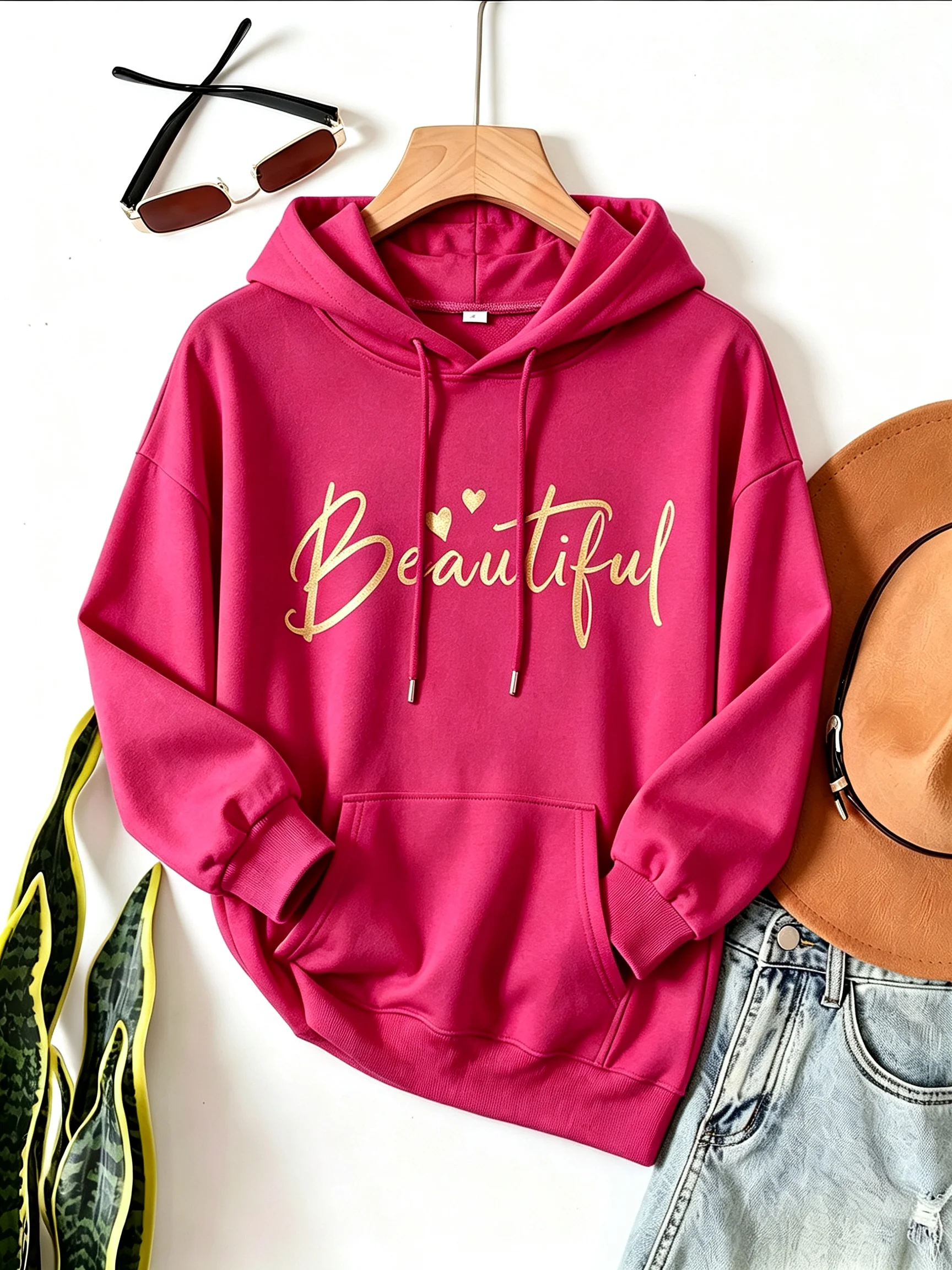 Exquisite gold letter printed women's long-sleeved hoodie - Casual patterned top sweatshirt hoodie clothes winter clothes women