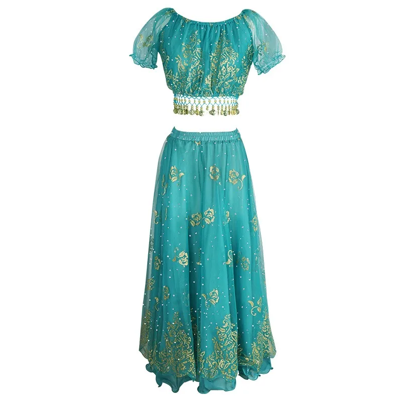 Nuevo traje de danza étnica estilo Xinjiang traje de danza del vientre indio Chiff en vestido de actuación conjunto para adultos