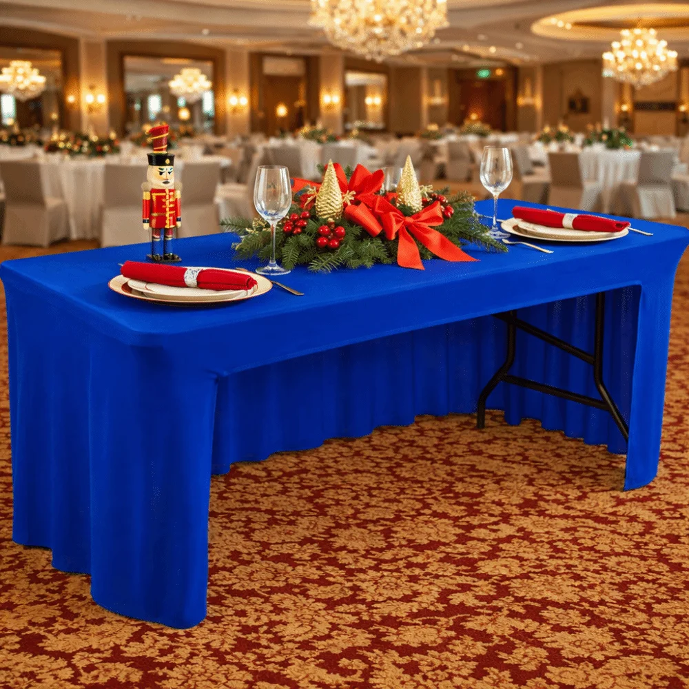 Practical Solid Color Spandex Stretch Tablecloth Elastic Dustproof Table Skirt Soft Washable Exhibition Table Decor Hotel