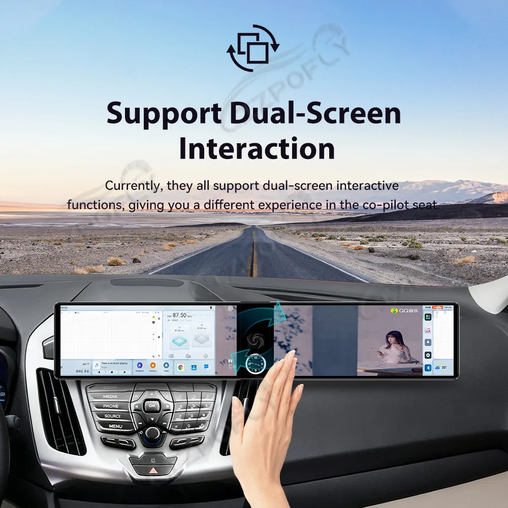 

Двухканальная 12,3-дюймовая беспроводная автомагнитола с Carplay и Android Auto, GPS-навигацией и сенсорным экраном для Ford Transit 2015–2018 гг.