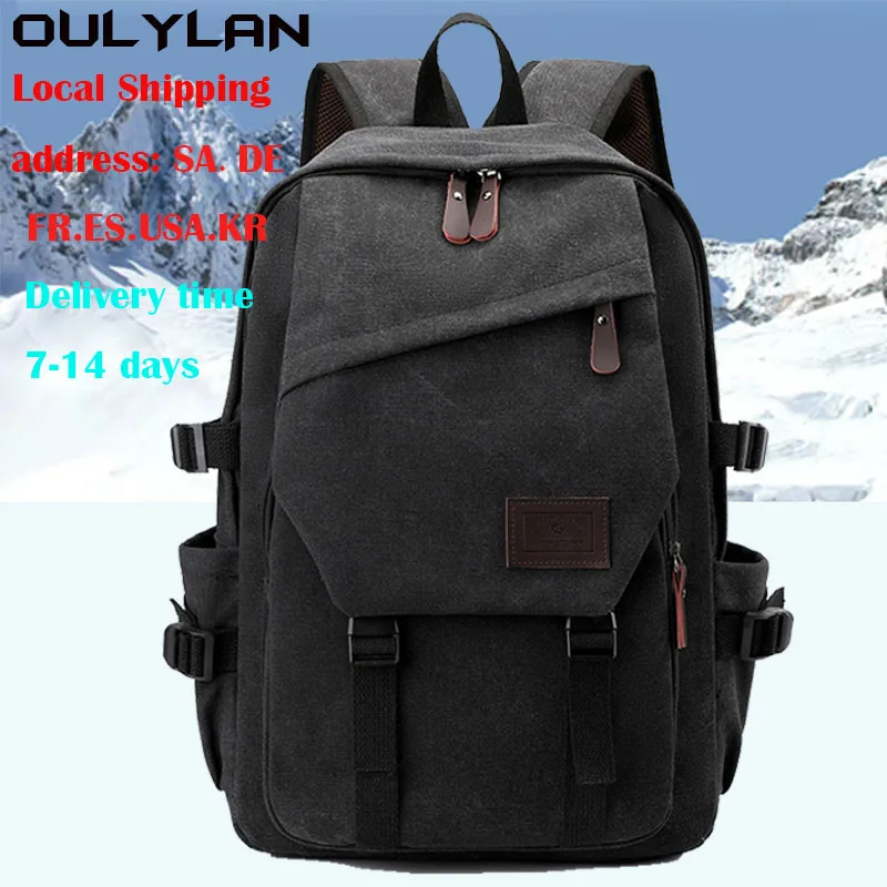 Oulylan Canvas 15.6 inch Backpacks Student Solid Color School Bag Teenagers Large Capacity Travel Rucksack High Quality Bookbag