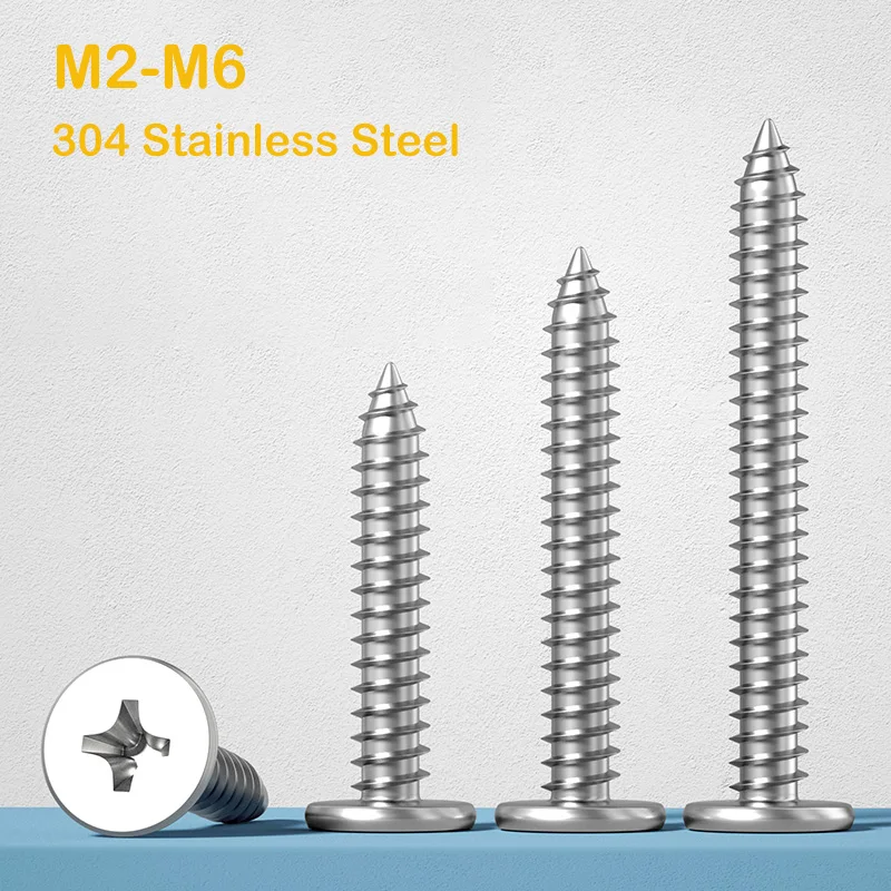 304 Stainless Steel Cross Phillips Super Ultra Thin Flat Wafer Head Self-tapping Screw M2 M2.3 M2.6 M3 M3.5 M4 M5 M6 Wood Screws