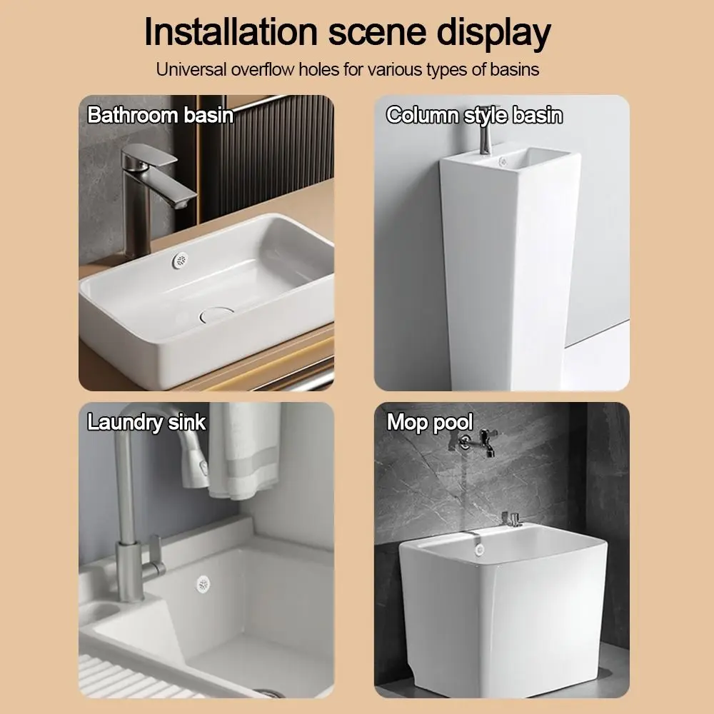 

Portable Plastic Sink Overflow Covers Round Replacement Wash Basin Overflow Ring Plug Sink Hole Cover Kitchen Bathroom Supplies