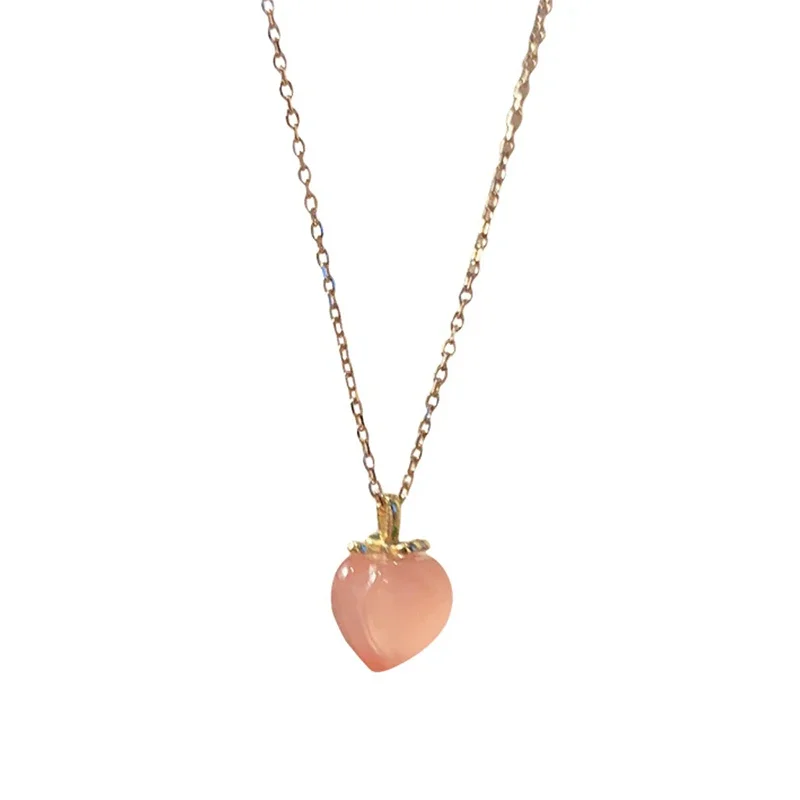 Trendy fruit peach pink agate pendant necklaces for women gold color link chain necklace fashion jewelry accessories ync168