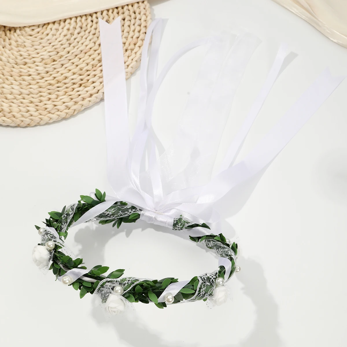 

1 шт. Гирлянда-ободок с кисточками, красивый жемчужный цветочный венок для волос, свадебный ободок для невесты и подружек невесты, длинная лента-бант, головной убор