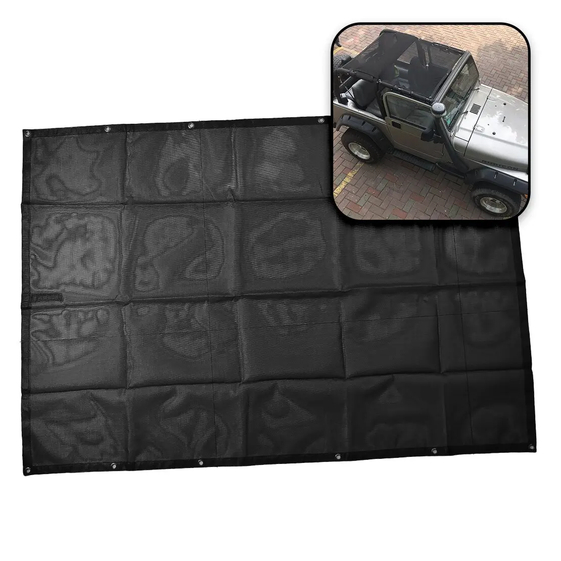 

Black PVC Top Roof Sunshade Mesh Cover Anti-UV Fit for Jeep Wrangler TJ 1997-2006