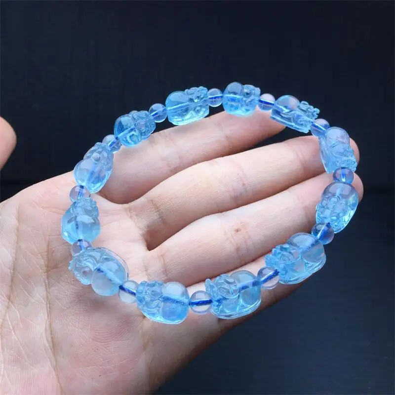 Natural Aquamarine Pixiu Bracelet Gemstone Strings Fashion Beautifully Jewelry For Men And Women 1PCS