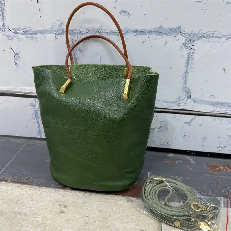 

Trendy Style Green Bucket Bag, Simple Versatile PU Leather Handbag, Exquisite Hardware Zipper Women's Bag