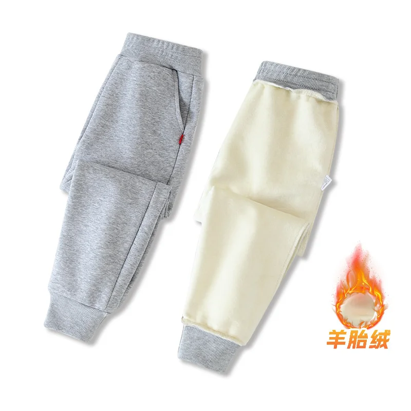 

Winter Boys Padded Warm Pants Autumn Kids Fleece Lined Thickened Trousers Teen Straight Leg Sweatpants Children Clothes 4-14Y