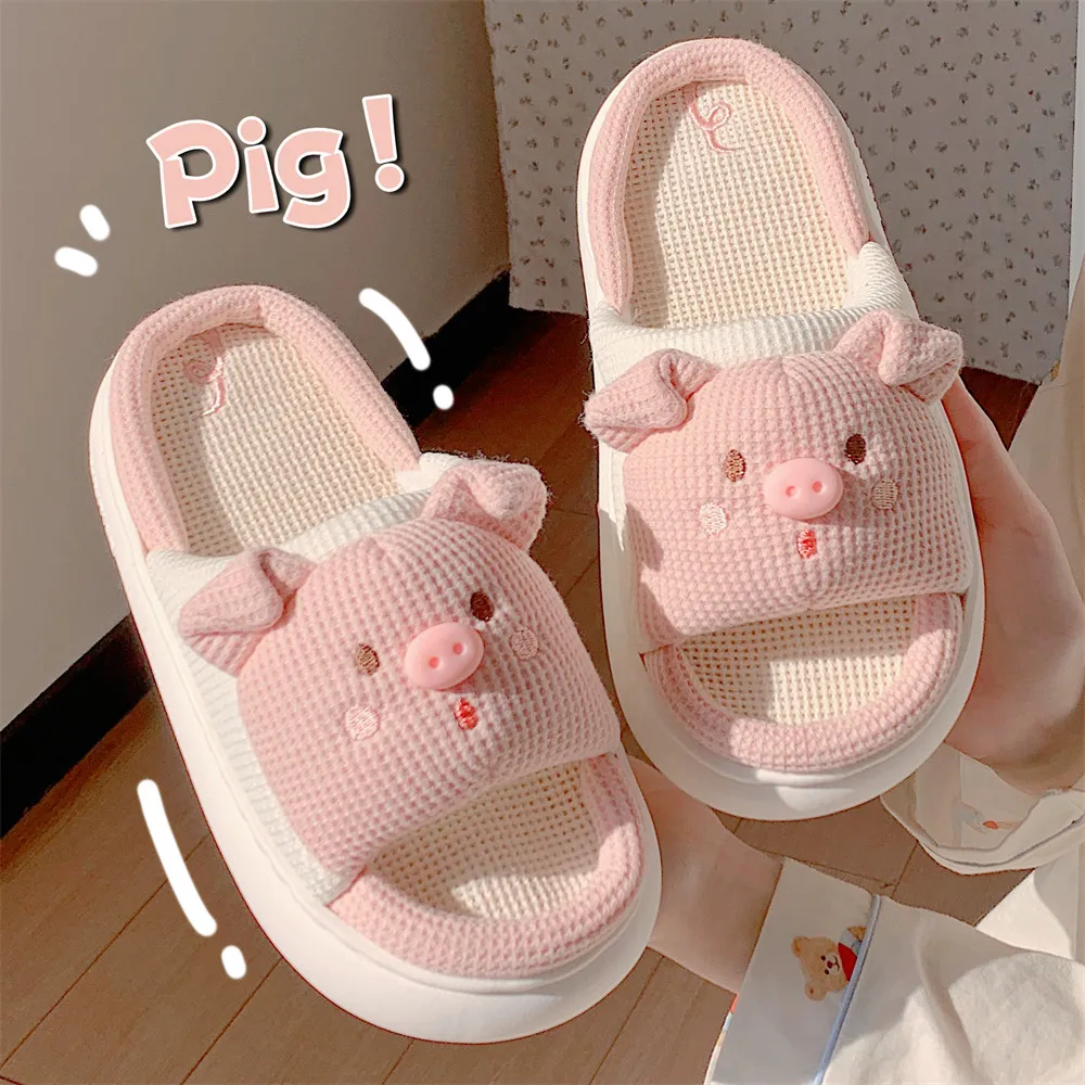 Women Cute Pig Slippers All Season Winter Soft Plush Warm Non-Slip Floor Indoor Floor Cotton Shoe Open Toe Couple Home Slippers