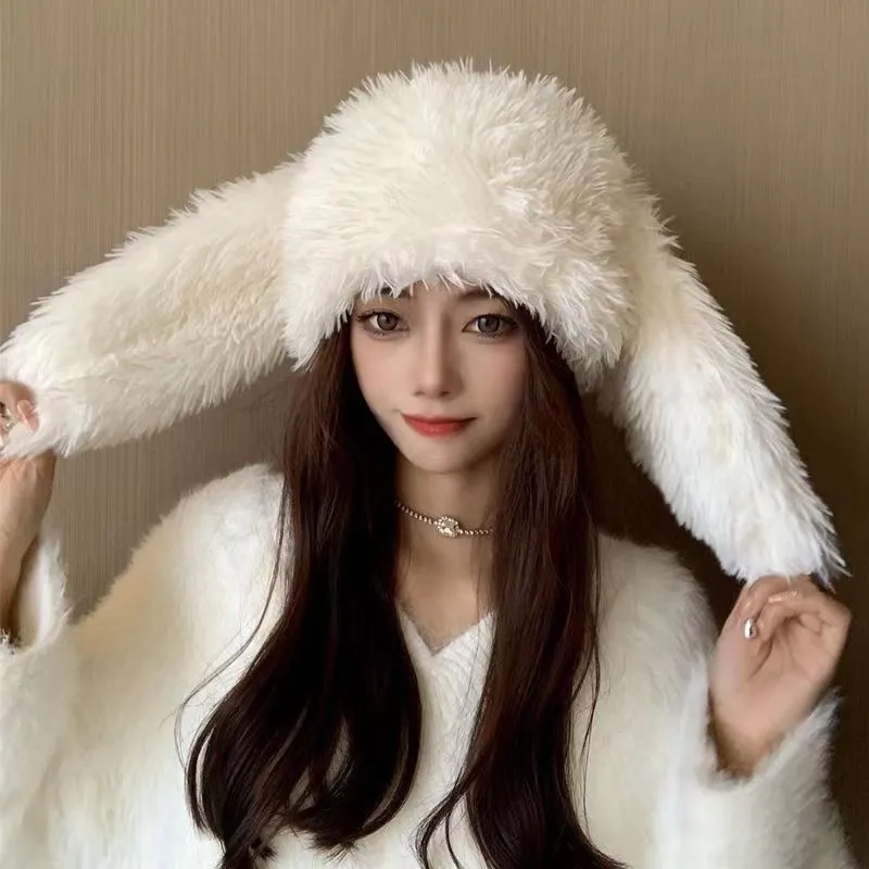 

Long-eared fur hat cute velvet ear thick and warm personalized for women