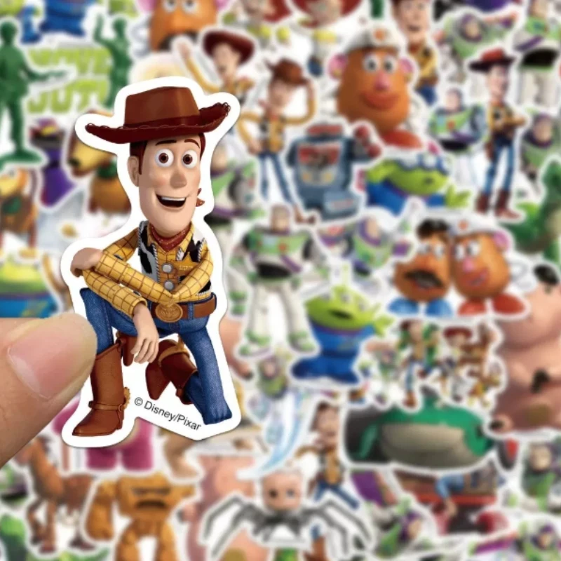 Pegatinas de Disney Toy Story, pegatinas de Buzz Lightyear Woody, pegatinas de dibujos animados impermeables para ordenador portátil, teléfono, álbum de recortes, botella de agua, bricolaje