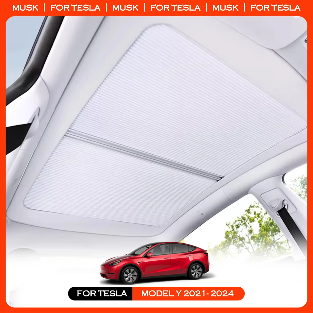 

For Tesla Model Y 2024 Car Magnetic SunShade Glass Roof Retractable Sunshades Front Rear Sunroof 2021-2023 Interior Accessories