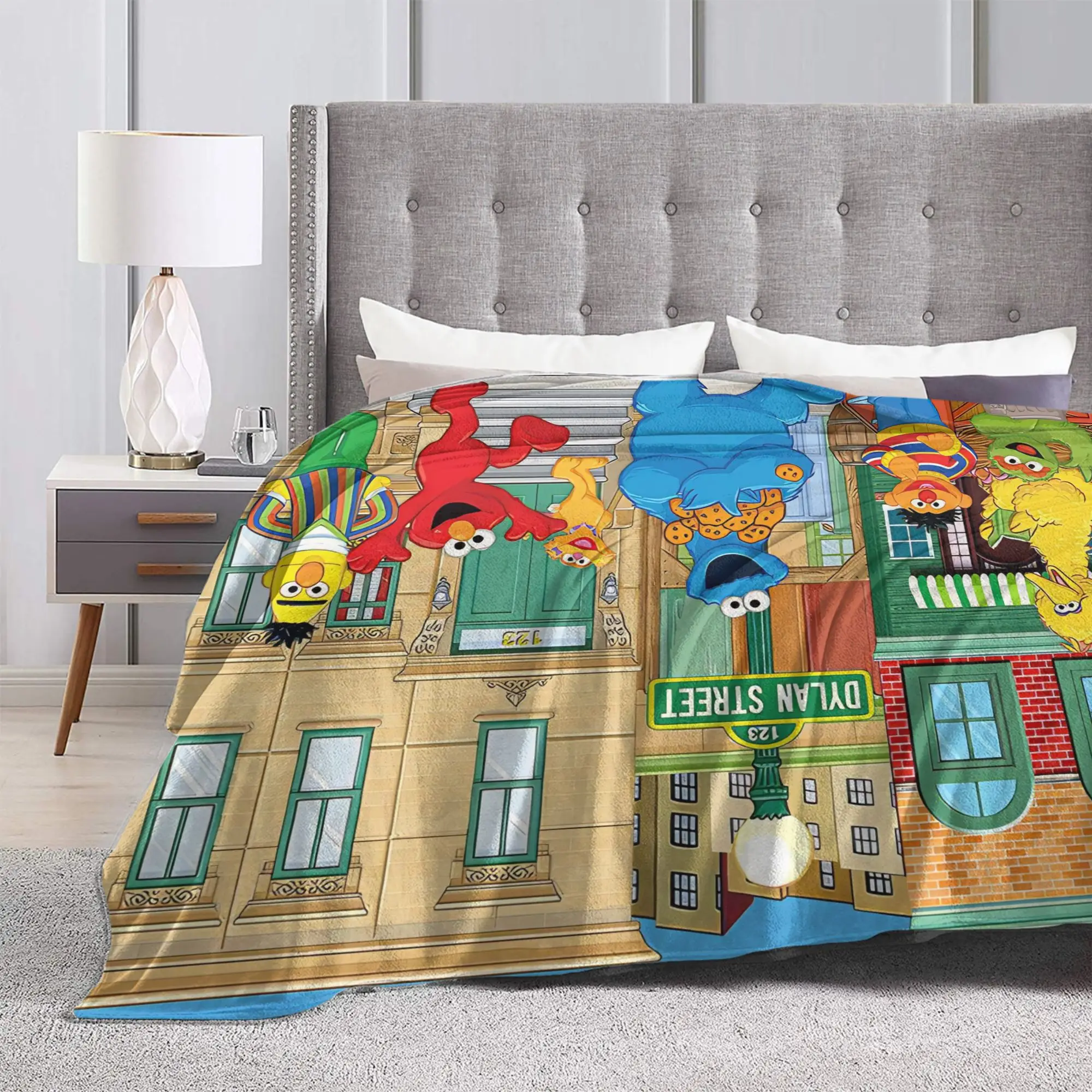 Sesame Street Cartoon Blankets Flannel Elmo Friends Lightweight Thin Throw Blanket for Bedroom Sofa Bedspread