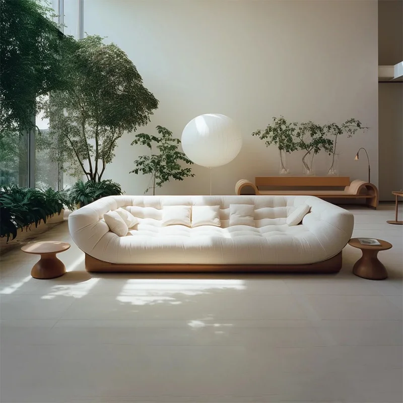 #Second-Hand Creative Designer Fabric Wooden Sofa Cream Mangosteen Log Style Ivory Boat Modern Simple French Sofa