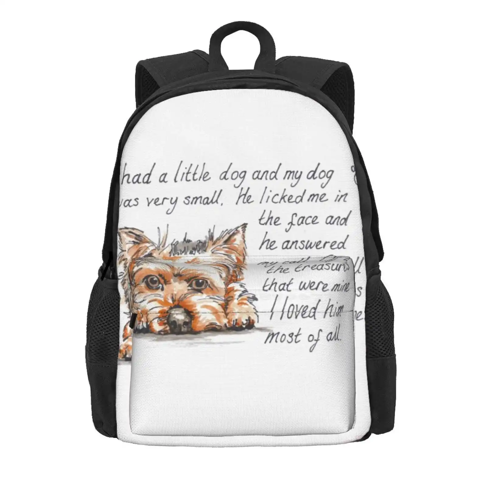 I Had A Little...Yorkshire Terrier Hot Sale Schoolbag Backpack Fashion Bags Dog Poem Yorkshire Terrier Brown Cute Puppy Little