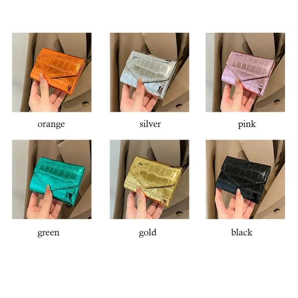 Fashion Short Mini Wallets Laser Stone Pattern Coin Purses Multi-functional PU Card Holder Women