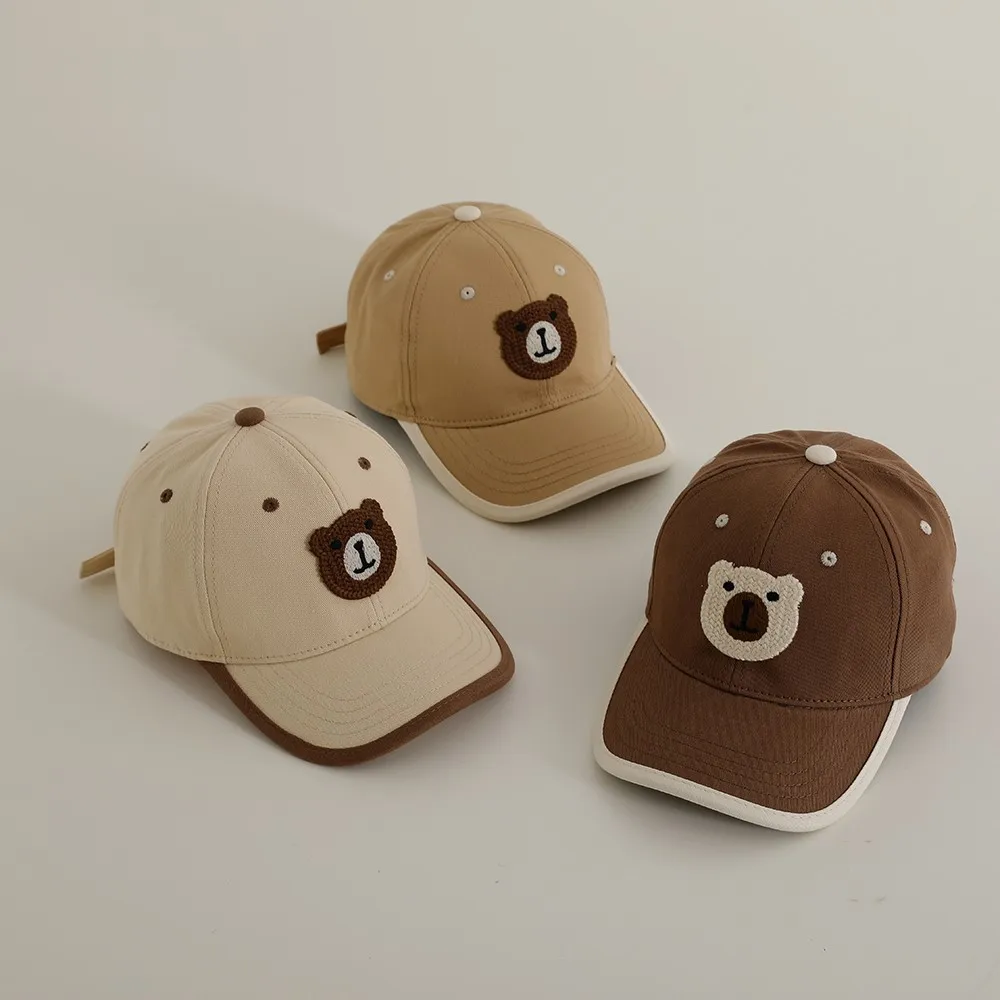 Handmade Knitted Cartoon Bear Baby Baseball Cap Fashion Children Peaked Caps Sunshine Sunscreen Boy Girl Sun Hat Kid Casual Hats