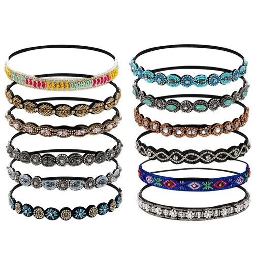 Cuentas bohemias vintage étnicas Diadema elástica Banda para el cabello Accesorios para el cabello