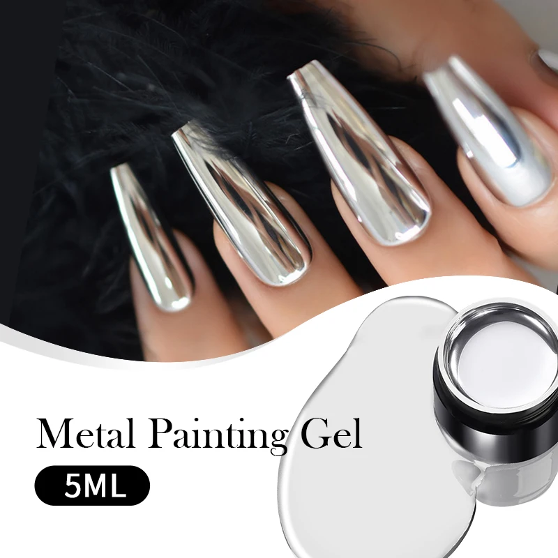 BORN PRETTY Metallic Painting Gel Gold Silver Mirror Effect Nail Polish Super Bright Drawing Line French Nail UV Painting Varnis