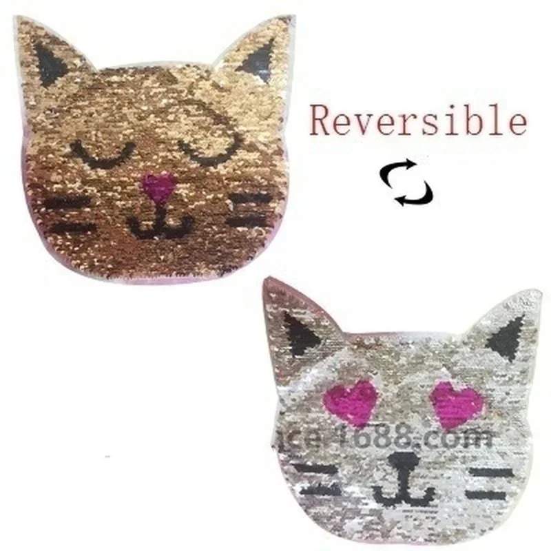 DIY Patch Sewn on Clothes Cat Flip Sequin Cloth Sticker Sequin Cloth Sticker Clothes Patch Sticker Cartoon Sequin Cloth Sticker