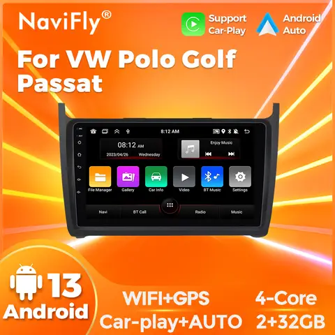 NaviFly Wireless CarPlay Android Auto Car Radio For Volkswagen POLO 5 sedan 2008-2018 Multimedia Player GPS Navigation