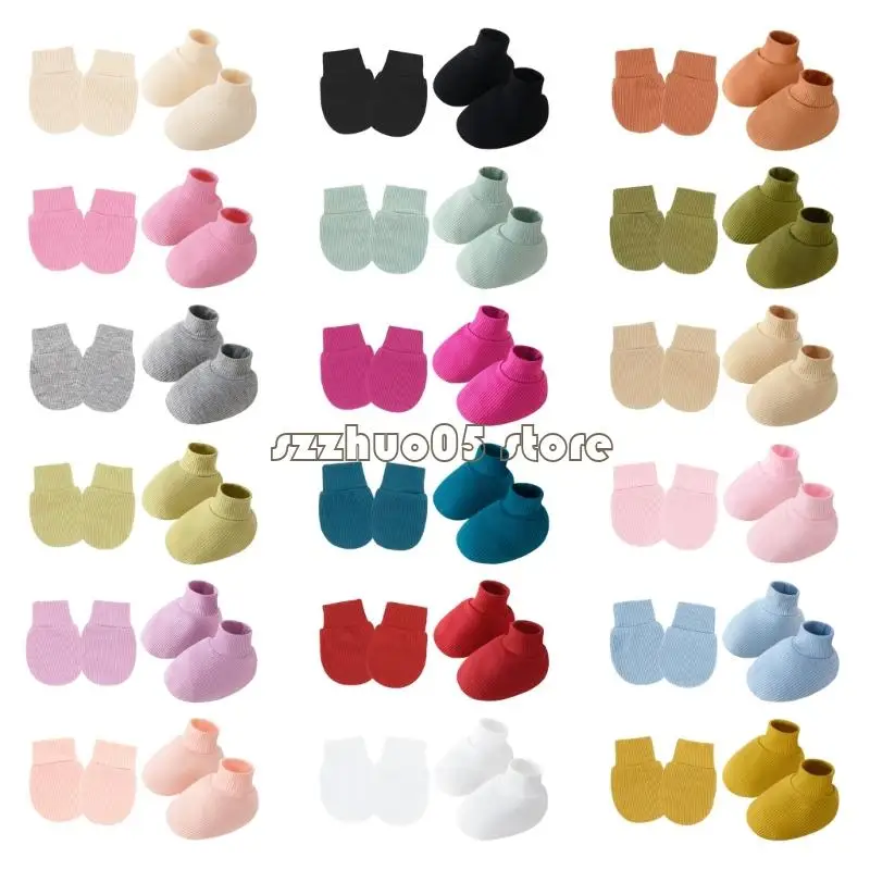 

M3GE Breathable Baby Hand Protectors Gloves and Foot Cover Neutral Color 0-6 Months