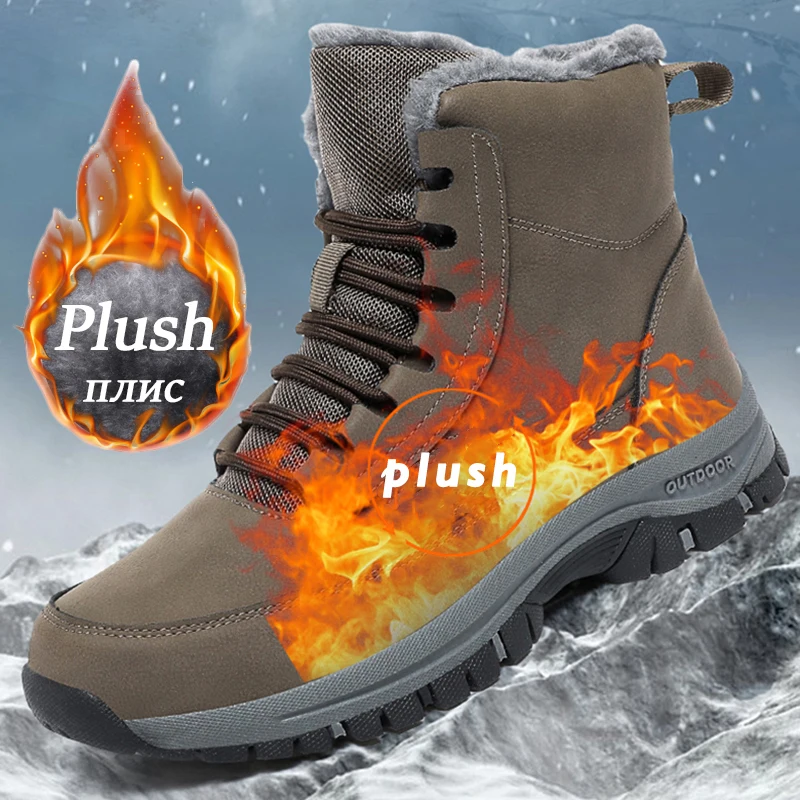 2024 Men Sneakers Winter Trekking Shoe Waterproof PU Warm Snow Boots Man Work Casual Shoes Non-slip Ankle Boots Big Size39-48