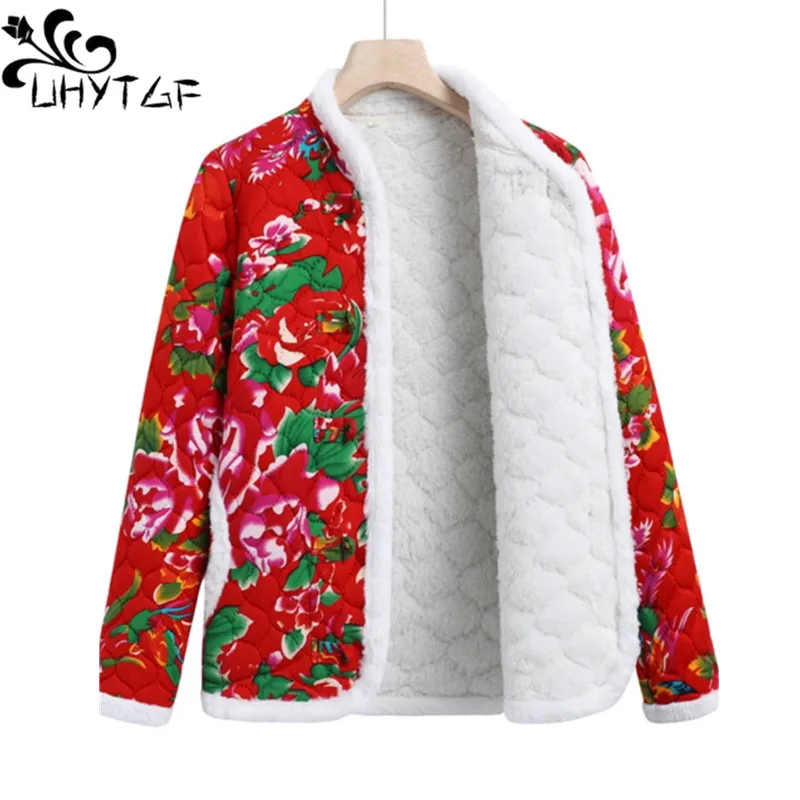 Winter Coat Women Clothes Fashion Print Casual Vintage Dial Buckle Short Cotton Jacket Female Ethnic Style Parkas Outerwear 552