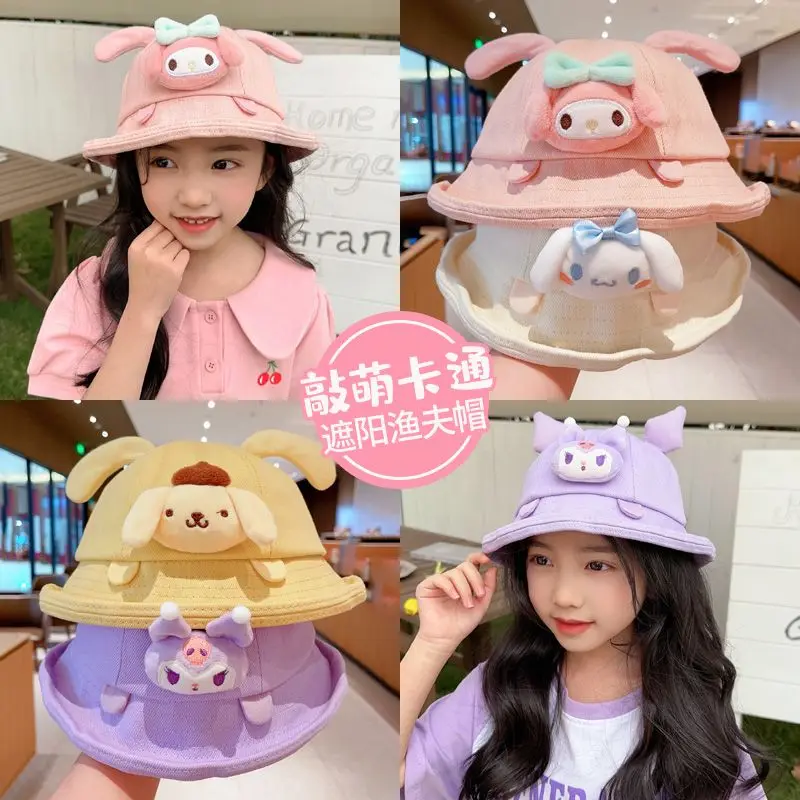 Sanrio Kuromi cinnamoroll children\'s fisherman hat spring and autumn girl cartoon hat cute all-match sunscreen sun hat