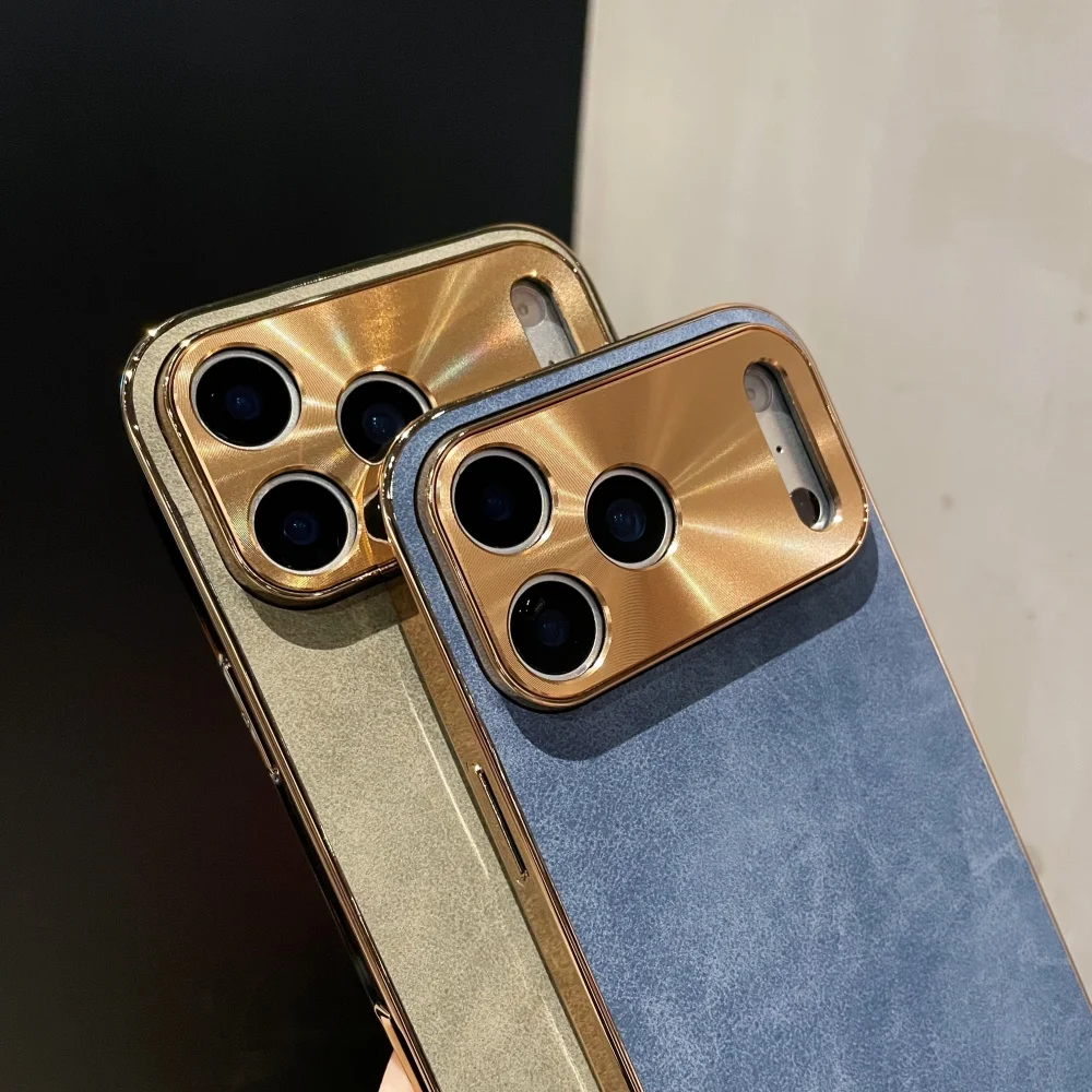 Custodia in pelle di agnello vintage di lusso per iPhone 17 Air 16 15 14 13 12 Pro Max Plus 11 Placcatura paraurti CD Finestra laser Copertura del telefono