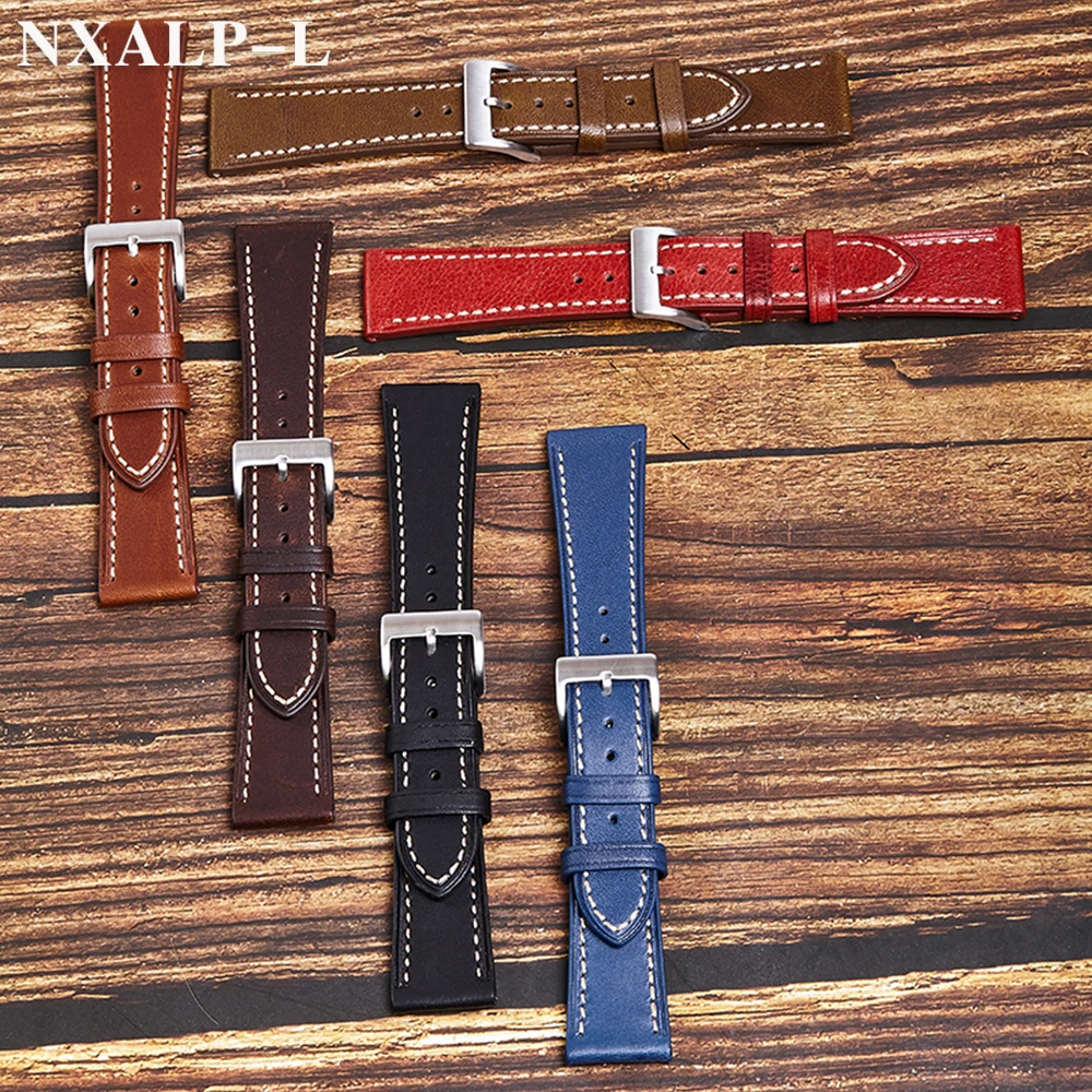 الرجعية النفط الشمع الجلود حزام (استيك) ساعة 18 مللي متر 20 مللي متر 22 مللي متر رئيس طبقة جلد العجل حزام الأخضر البني معصمه للرجال النساء ساعة اكسسوارات