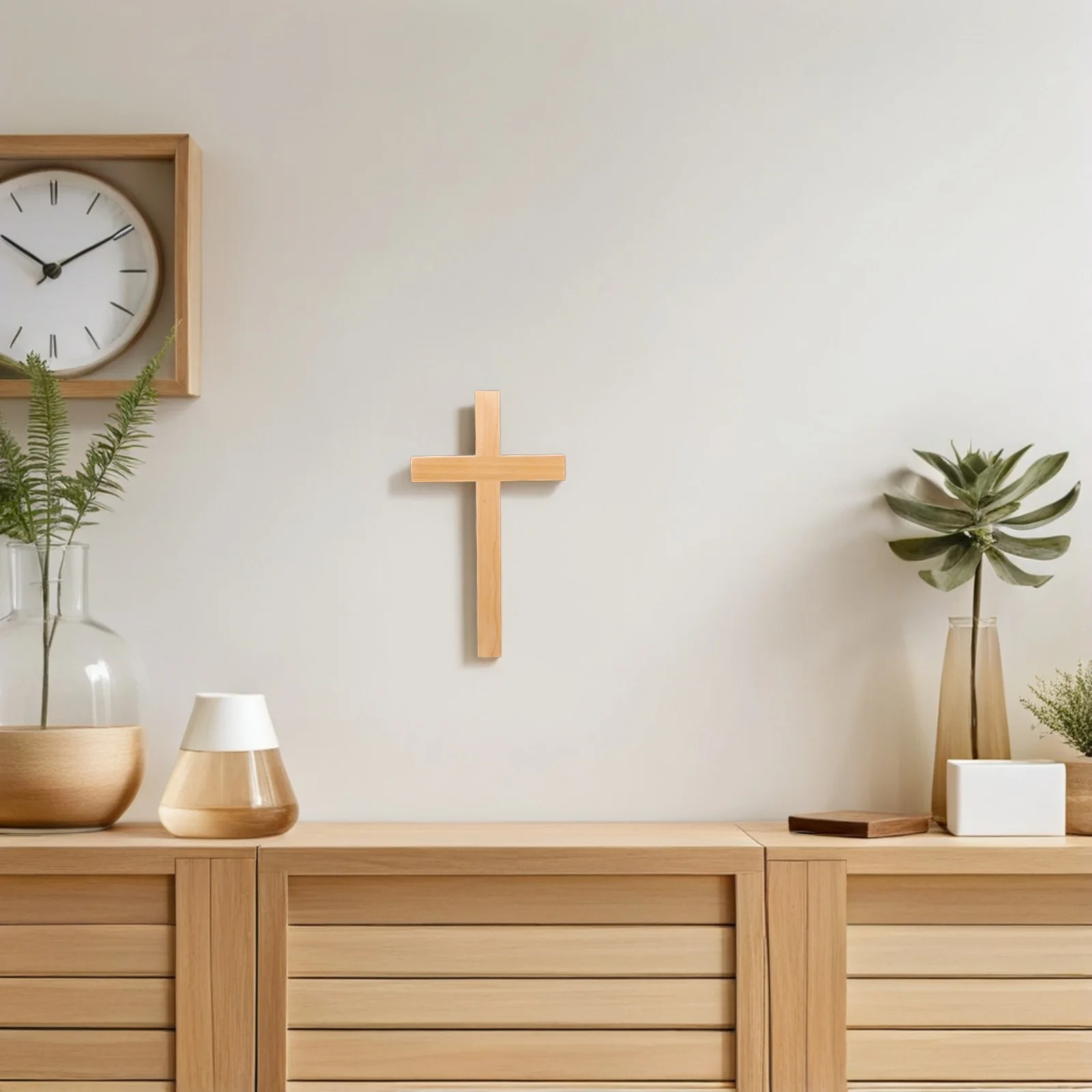 

Wooden Wall Cross Solid Wood Decorative Religious Sculpture for Prayer Baptism Confirmation Christian Home Decor