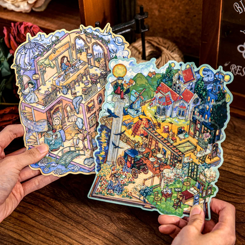 

Kawaii 3D Dreamland живопись остров миниатюрные пейзажные наклейки книга 3D сложенные наклейки для карманного дома подарки для детей ﻿