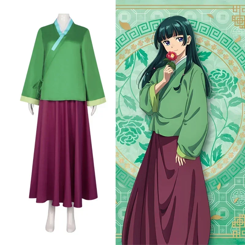 Maomao Cosplay Costume Anime The Apothecary Diaries Dress Skirt Green Top Women Kimono Uniform Halloween Carnival Party - view 4