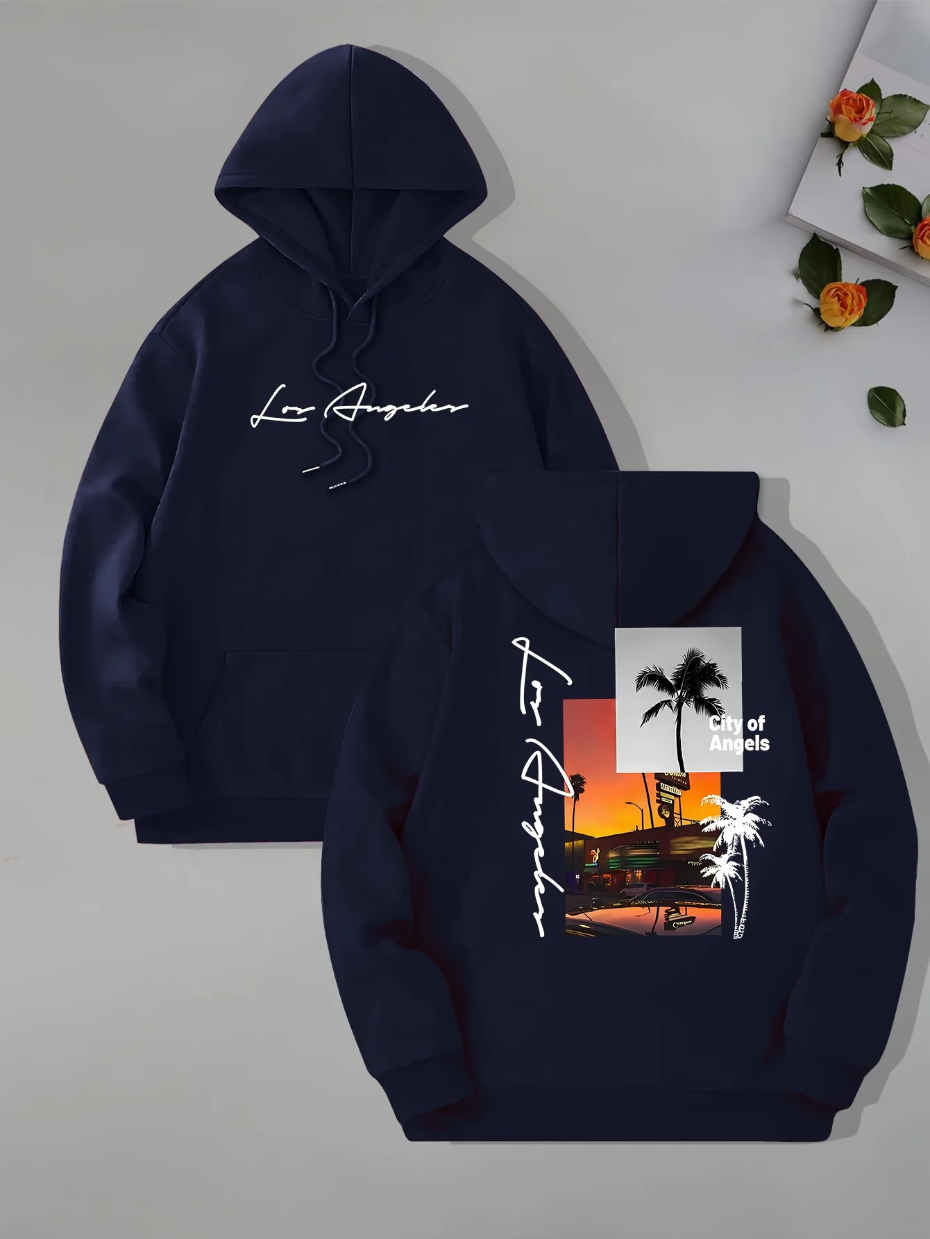 Los Angeles Beach Graphic Pullover Hoodie – Modische Hoodies für Herren mit Kängurutasche