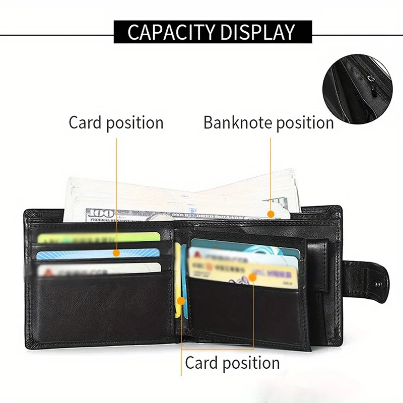 Men's Genuine Leather Wallet, Rfid Anti-Theft Brush, Anti-Magnetic, Short Coin Purse, Large Capacity, Multi-Slot Buckle Wallet