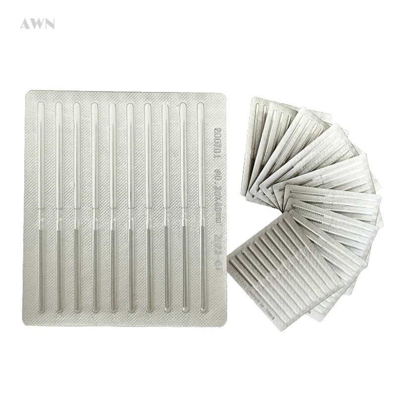 10 Boxes Sterilize Acupuncture Needles Filiform Needle Spring Handle Surgery Steel Flat End Total 1,000Pcs