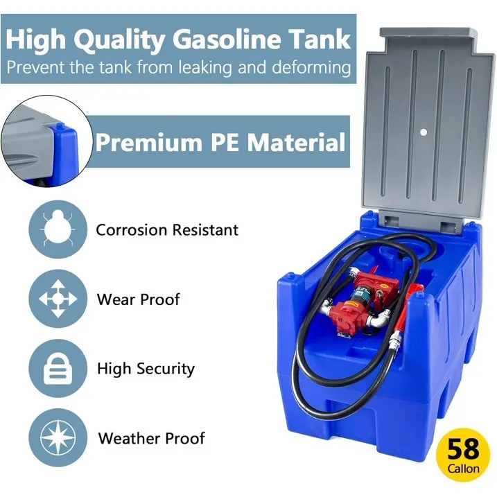 58 Gallon Gasoline Diesel Tank, Portable Diesel Fuel Transfer Tank with 12V Electric Pump  for Diesel Transportation