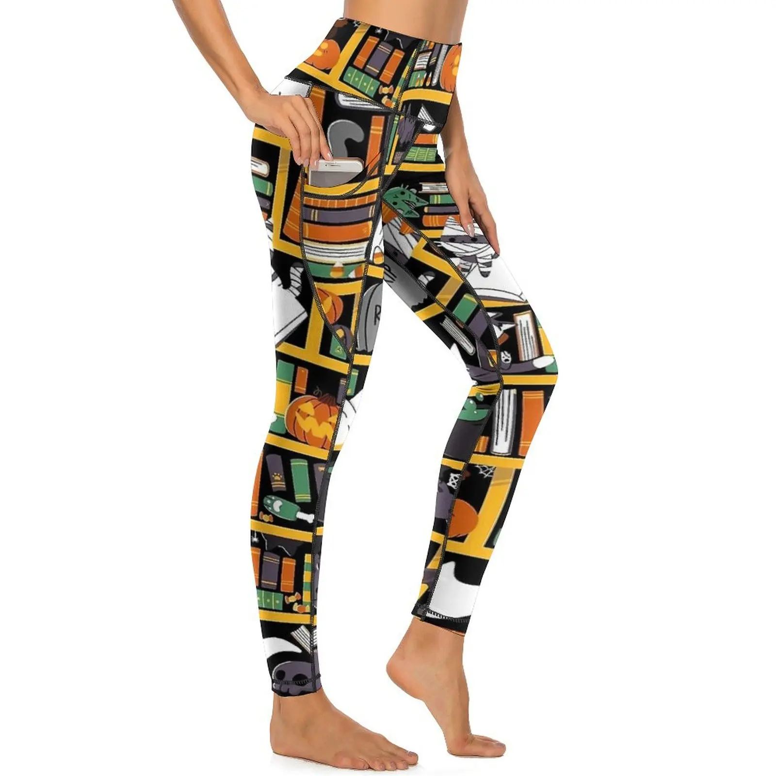 Halloween Library Cat Leggings  Fitness Yoga Pants Push Up Novelty Leggins Elastic Graphic Sports Tights Birthday Present