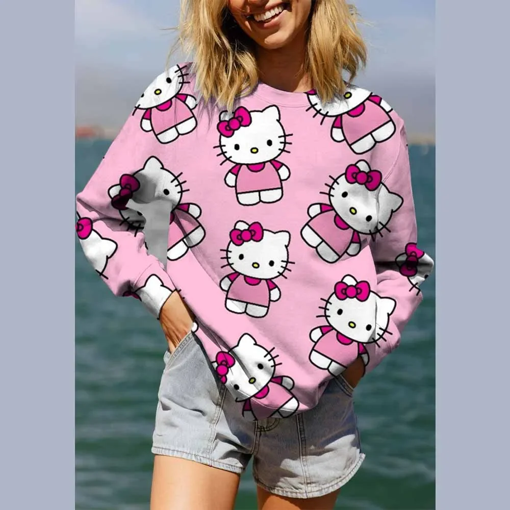 في الهواء الطلق الخريف الشتاء مريحة السترة عارضة أزياء مريحة مرحبا كيتي طباعة المرأة السترة قمم