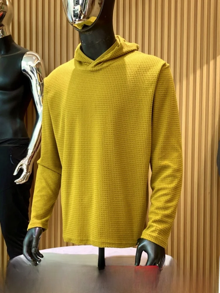 Outdoor Men's Hoodie Fleece Lined Knitted Texture Base Shirt Warm Casual Fashion Urban Style Standard Fit Long Sleeve T-Shirt