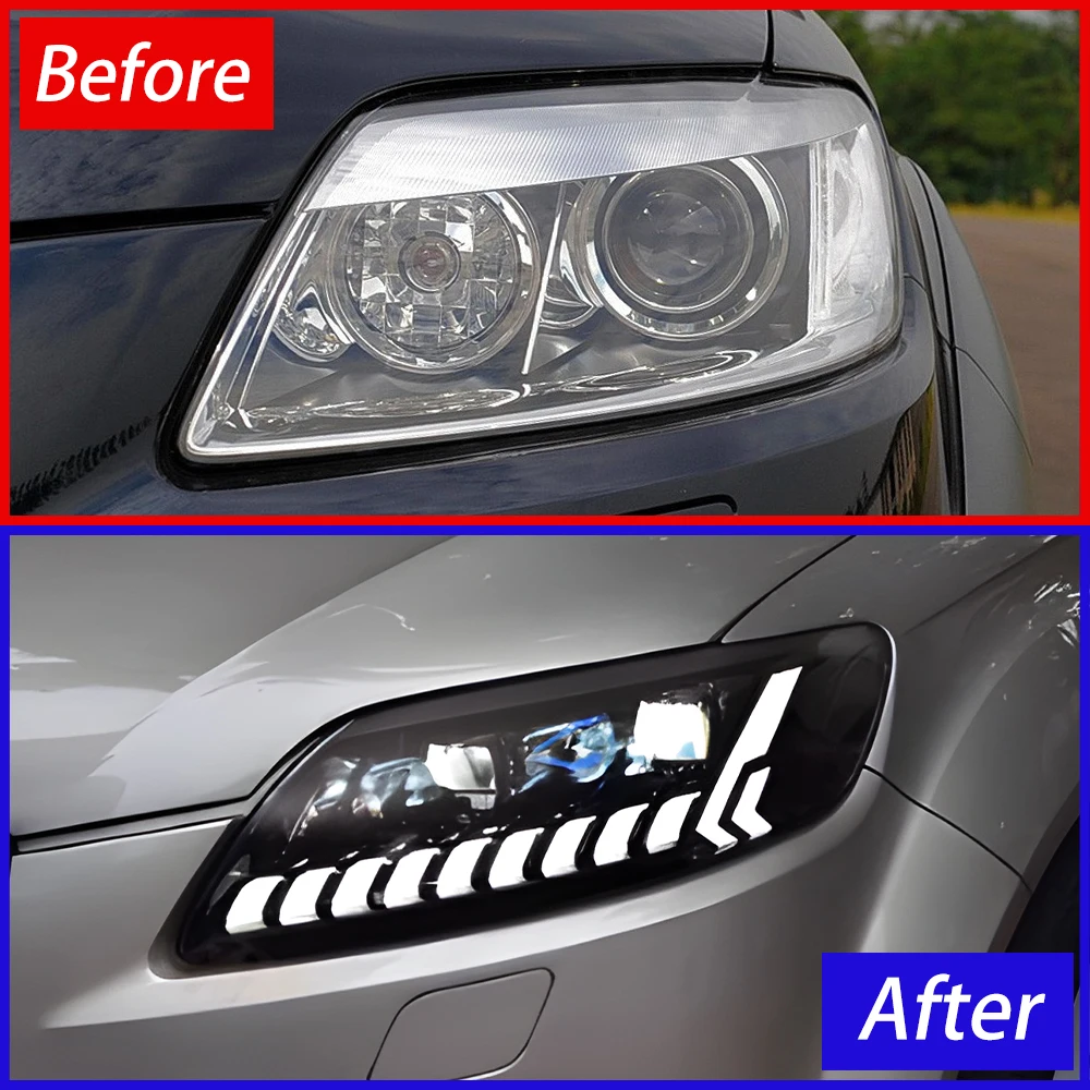 Car Front Lamps For Audi Q7 2006-2015 LED Auto Headlights Assembly Upgrade Dynamic Flicker Projector Lens Tool Accessories