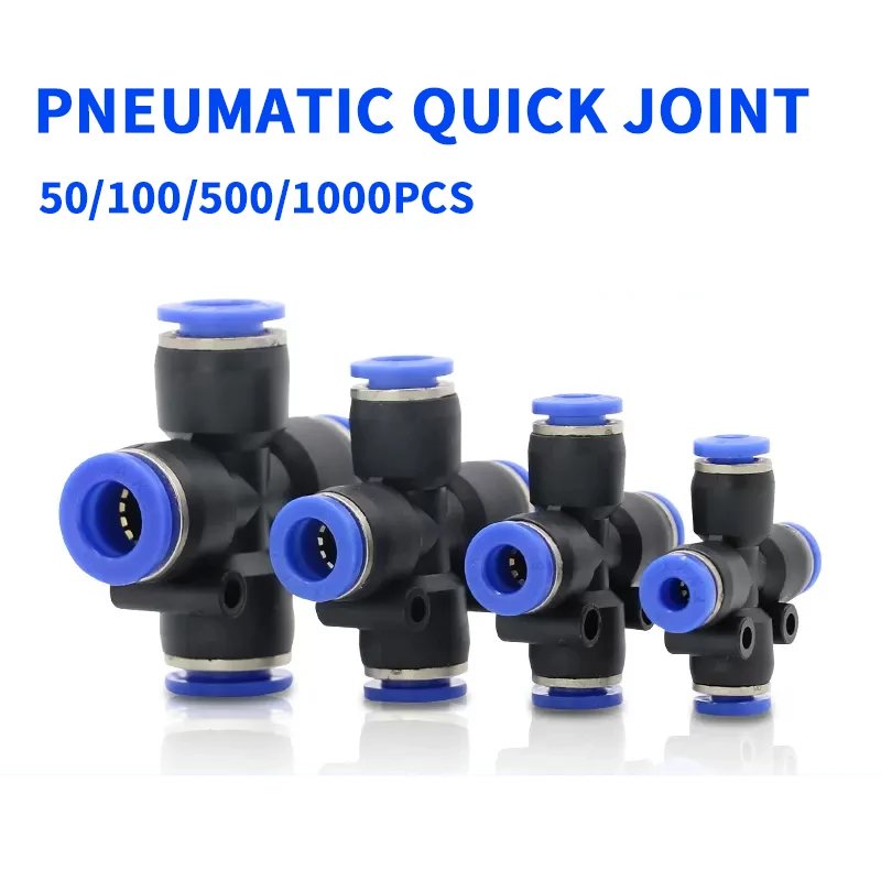 

50/100/500/1000Pcs PZA Pneumatic Quick Plug Fitting - PZA-4/6/8/10/12mm - Four-Way Quick Connector for Air Compressor PU Pipe