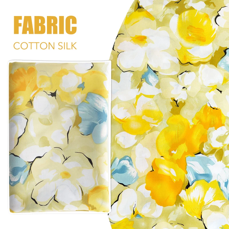 

100cm*140cm Yellow Flower Rayon Fabric Soft Imitaion Silk Fabric For Sewing Dress Shirt Children's Pajamas Summer Cool Quilt